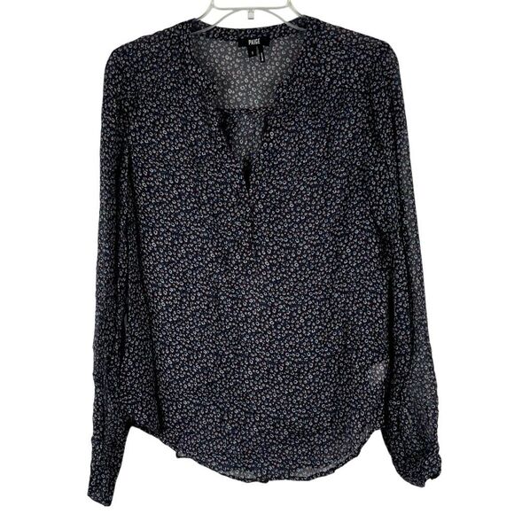 Paige Floral V-neck 100% Silk Sheer Blouse Small - Picture 1 of 12